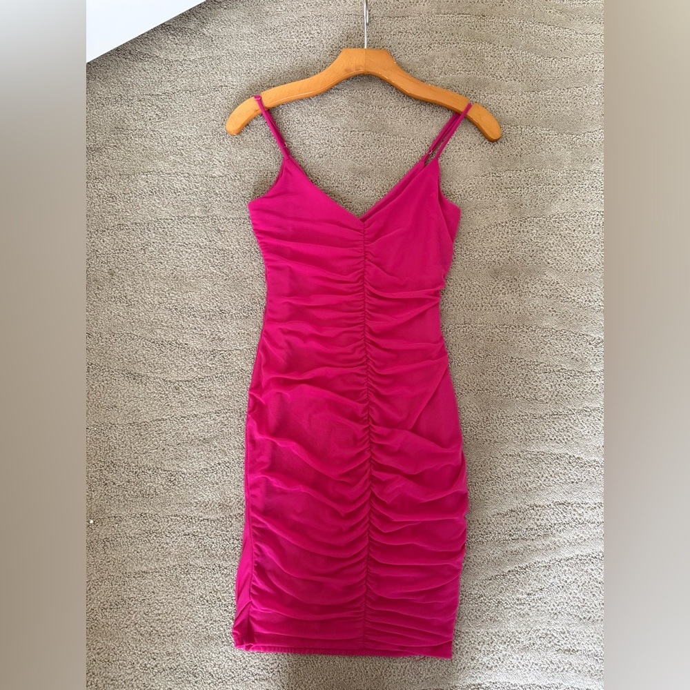 Guess Pink Ruched Bodycon Midi Dress